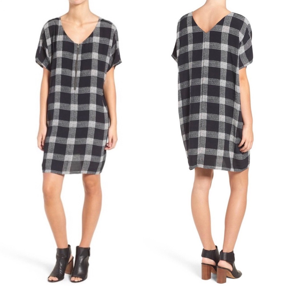 Madewell Buffalo Check Silk Zip Front Dress S